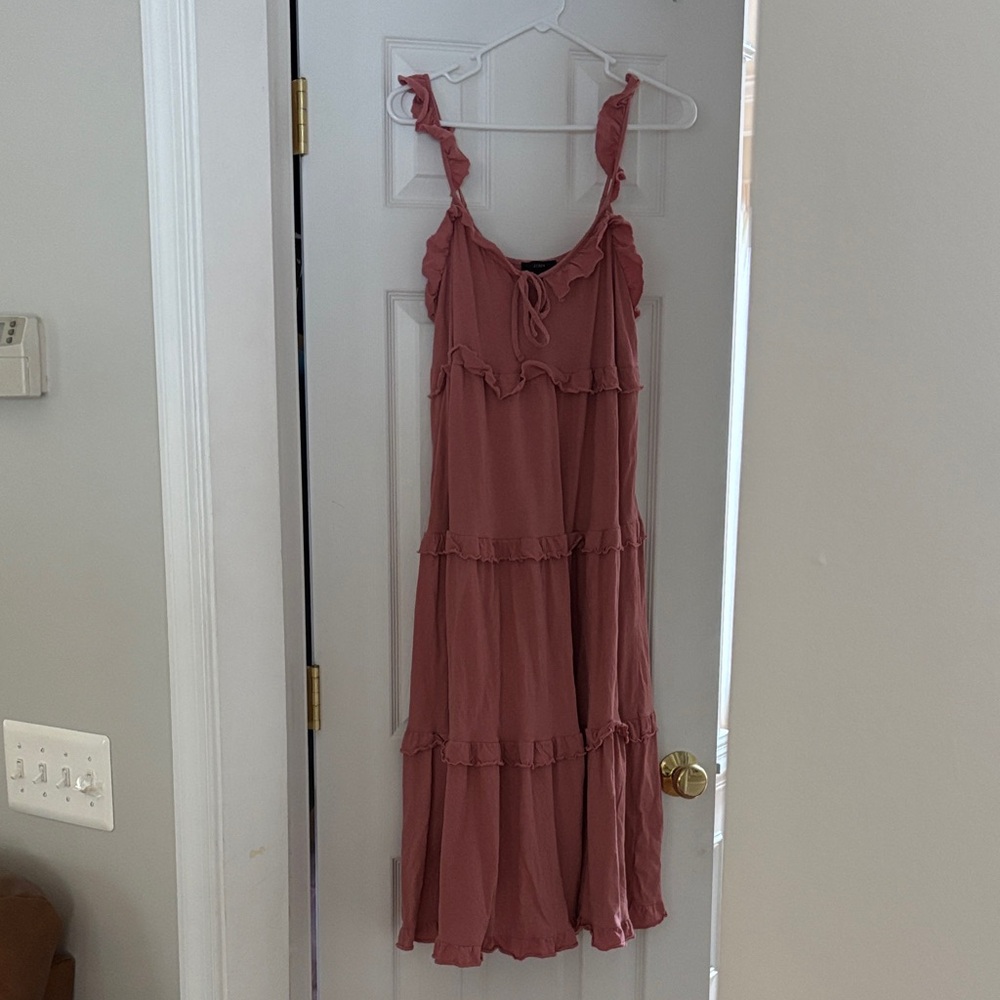 J. Crew Dusty Rose Midi Dress with Ruffles